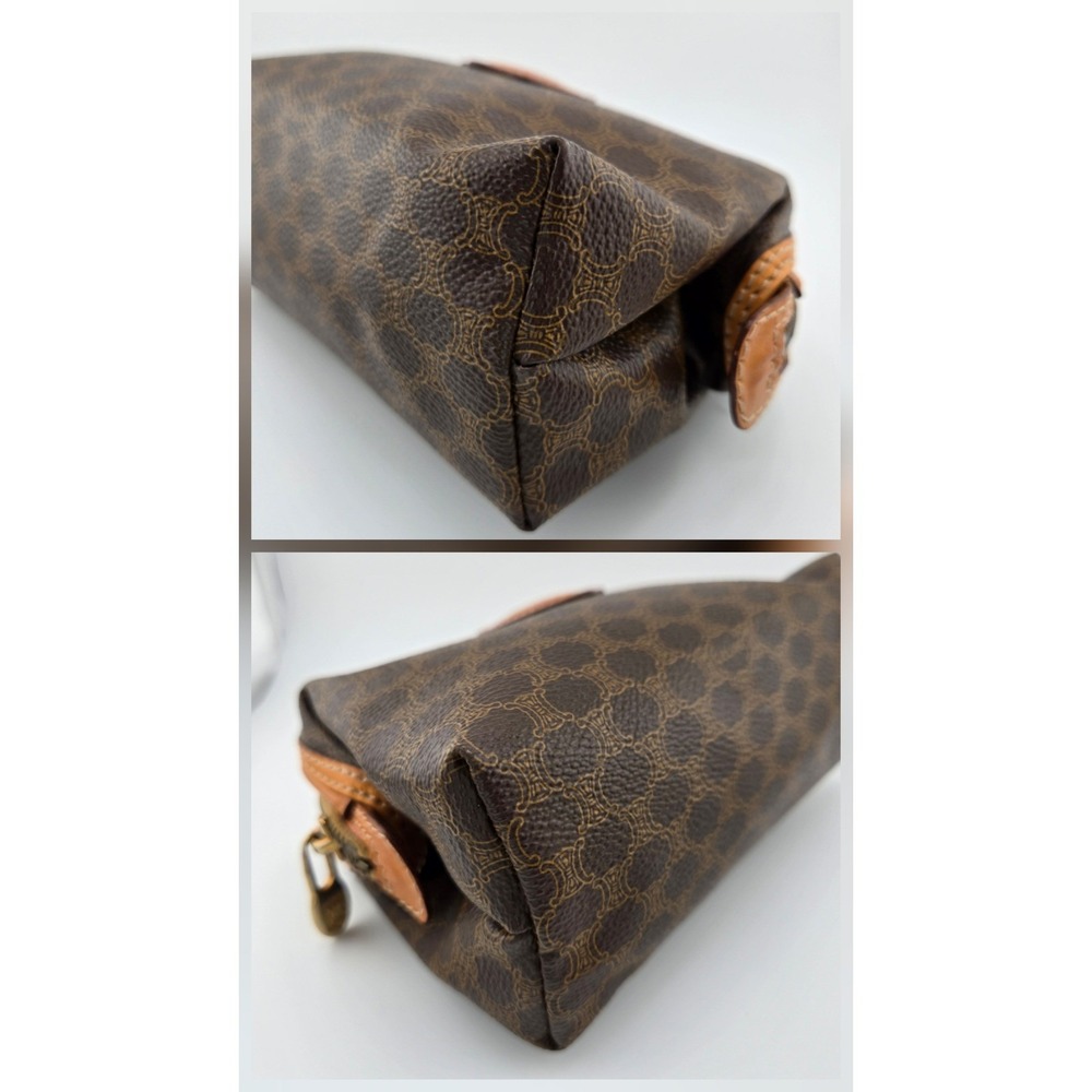 Celine Vintage Macadam Monogram Cosmetic Pouch Brown Coated Canvas Made in Italy - Picture 4 of 9